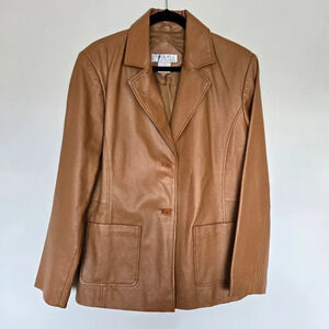 Tower Hill Collection Women's Vtg Leather Blazer 14 Retro 70s Classic Neutral